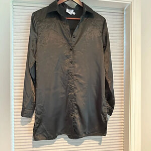 Princess Polly black satin shirt dress